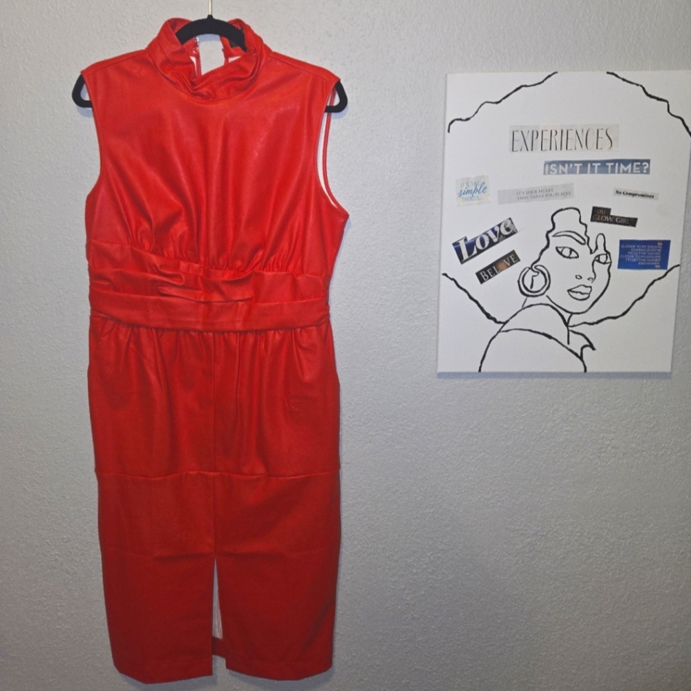 New York And Co Gabrielle Union faux leather sleeveless turtleneck dress